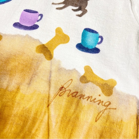 Branning Vintage Tie Dyed Hand-Stenciled Coffee Cups & Dogs T-Shirt Size Medium - Picture 12 of 16